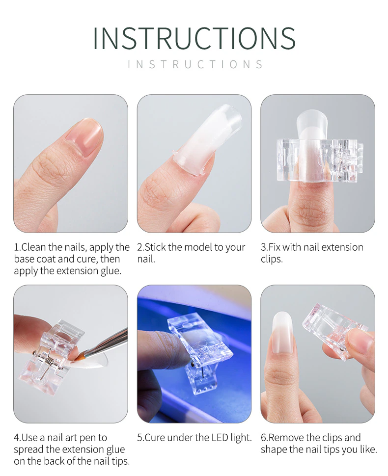 10 PCS Nail Tips Clip Quick Building Poly Builder Gel DIY Extension