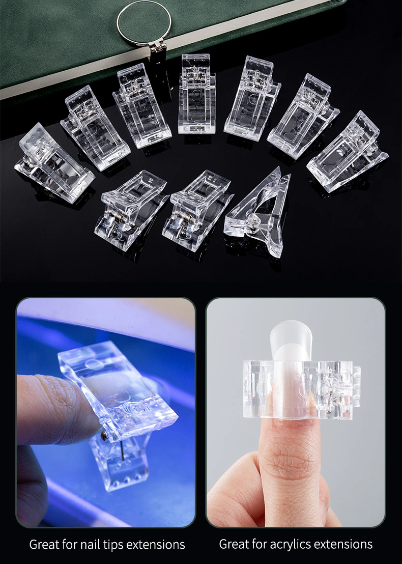 10 PCS Nail Tips Clip Quick Building Poly Builder Gel DIY Extension