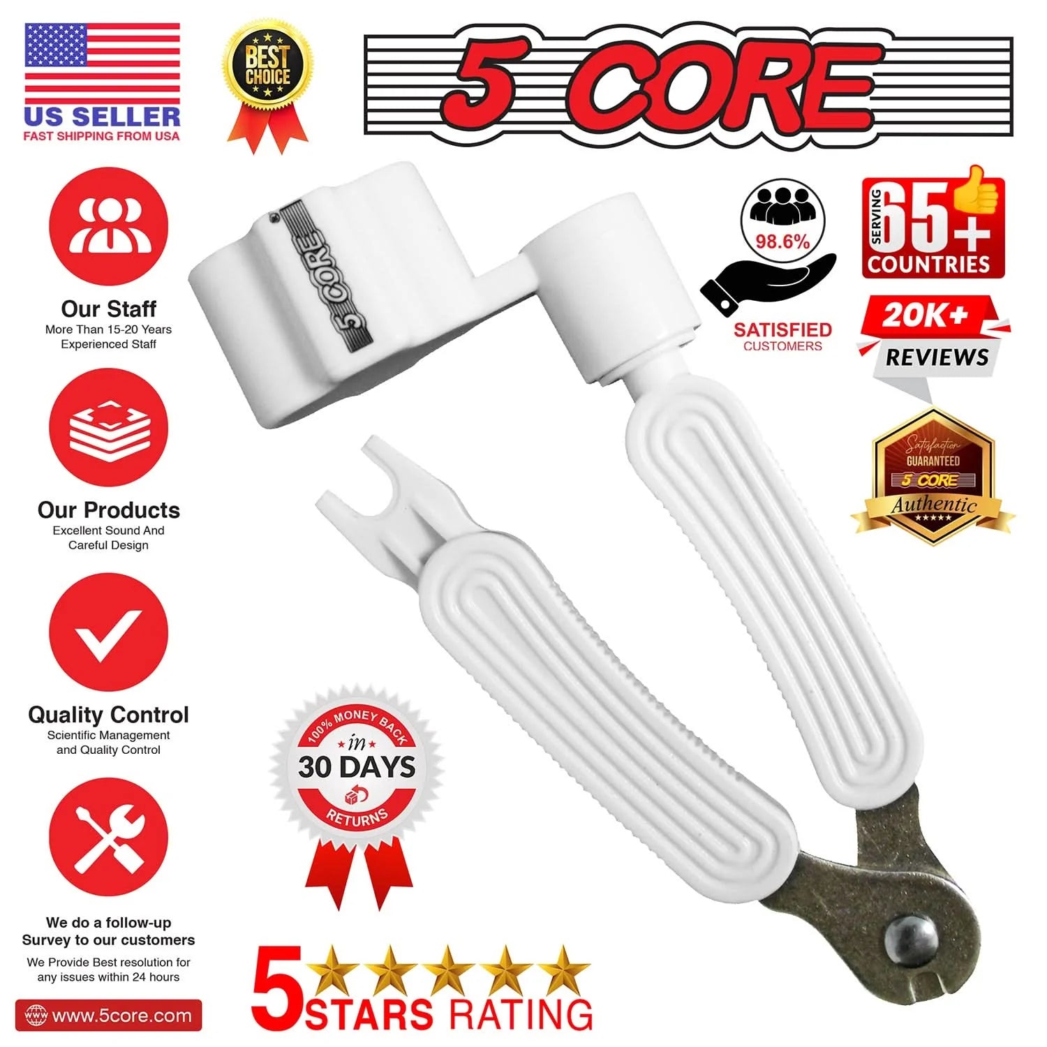 5Core Guitar String Winder Cutter Bridge Pin Remover 3In1 Acoustic