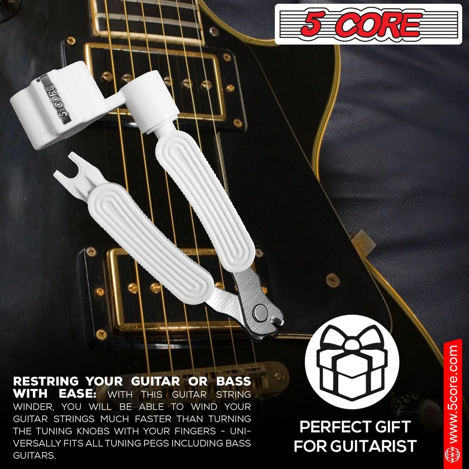 5Core Guitar String Winder Cutter Bridge Pin Remover 3In1 Acoustic