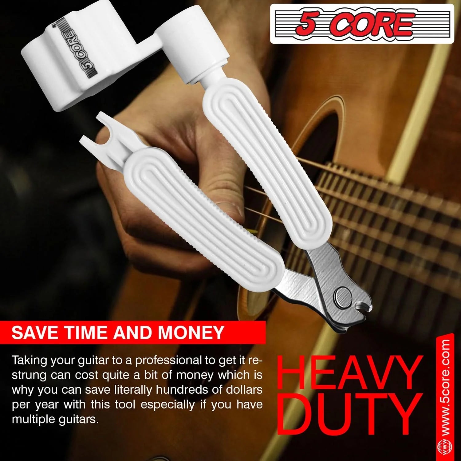 5Core Guitar String Winder Cutter Bridge Pin Remover 3In1 Acoustic