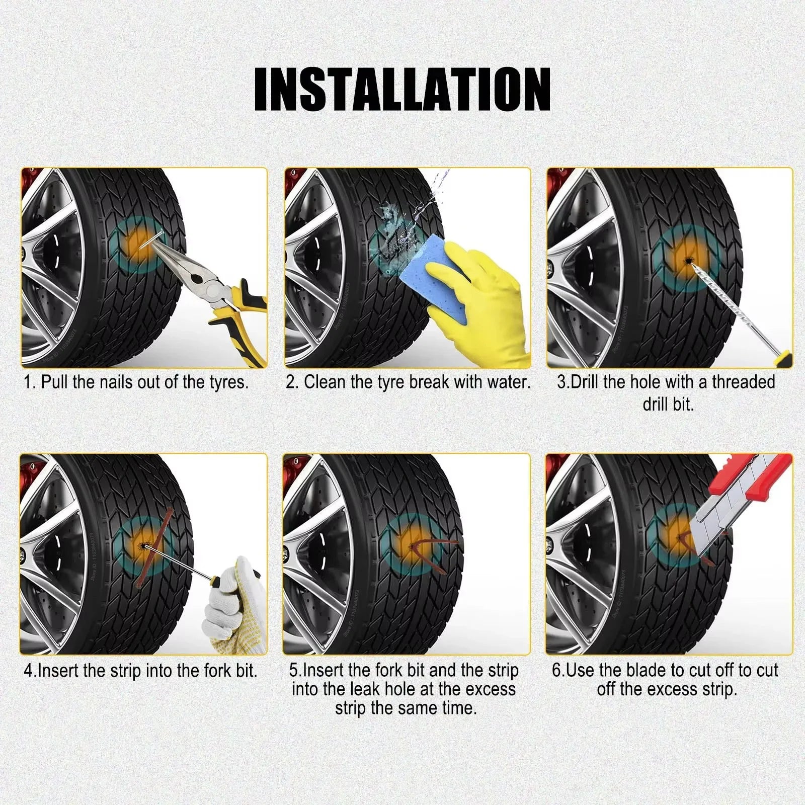 PKWKS New Car Tire Repair Kit Puncture Plug Tools Tyre Puncture