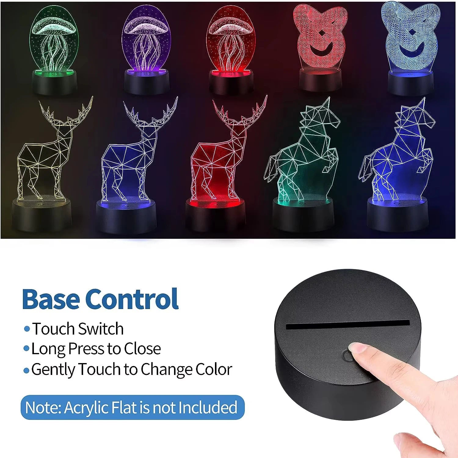 10pcs 3D LED Light Holder Acrylic Board Ligh Base 16 Colors Dimmable