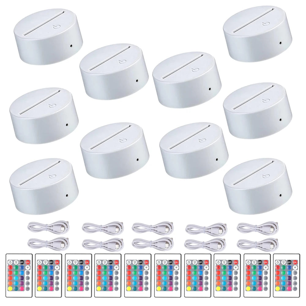 10pcs 3D LED Light Holder Acrylic Board Ligh Base 16 Colors Dimmable