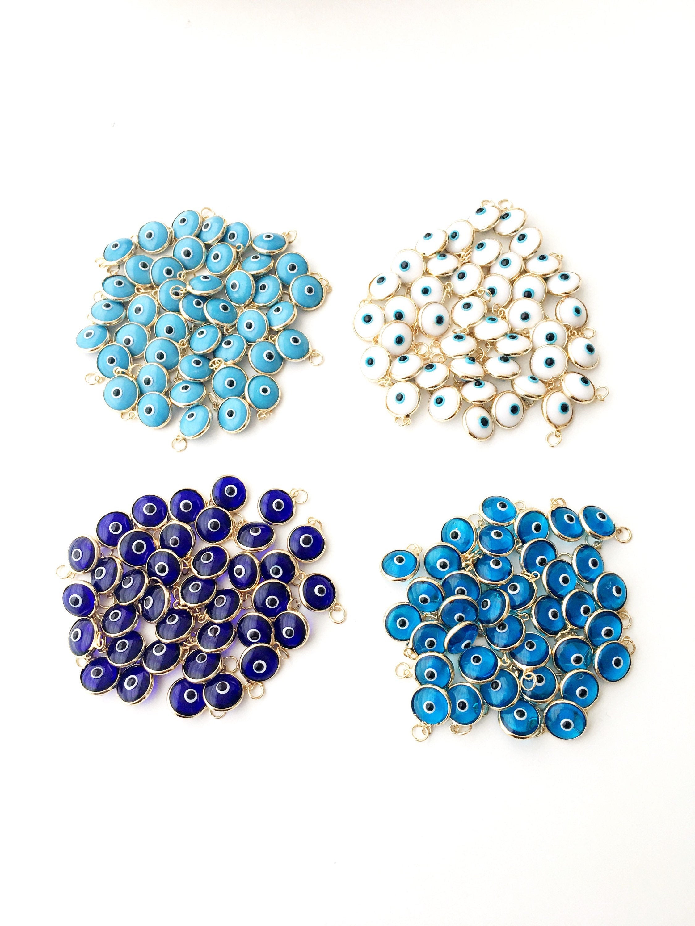 Gold evil eye charm, blue evil eye beads, glass evil eye charms,
